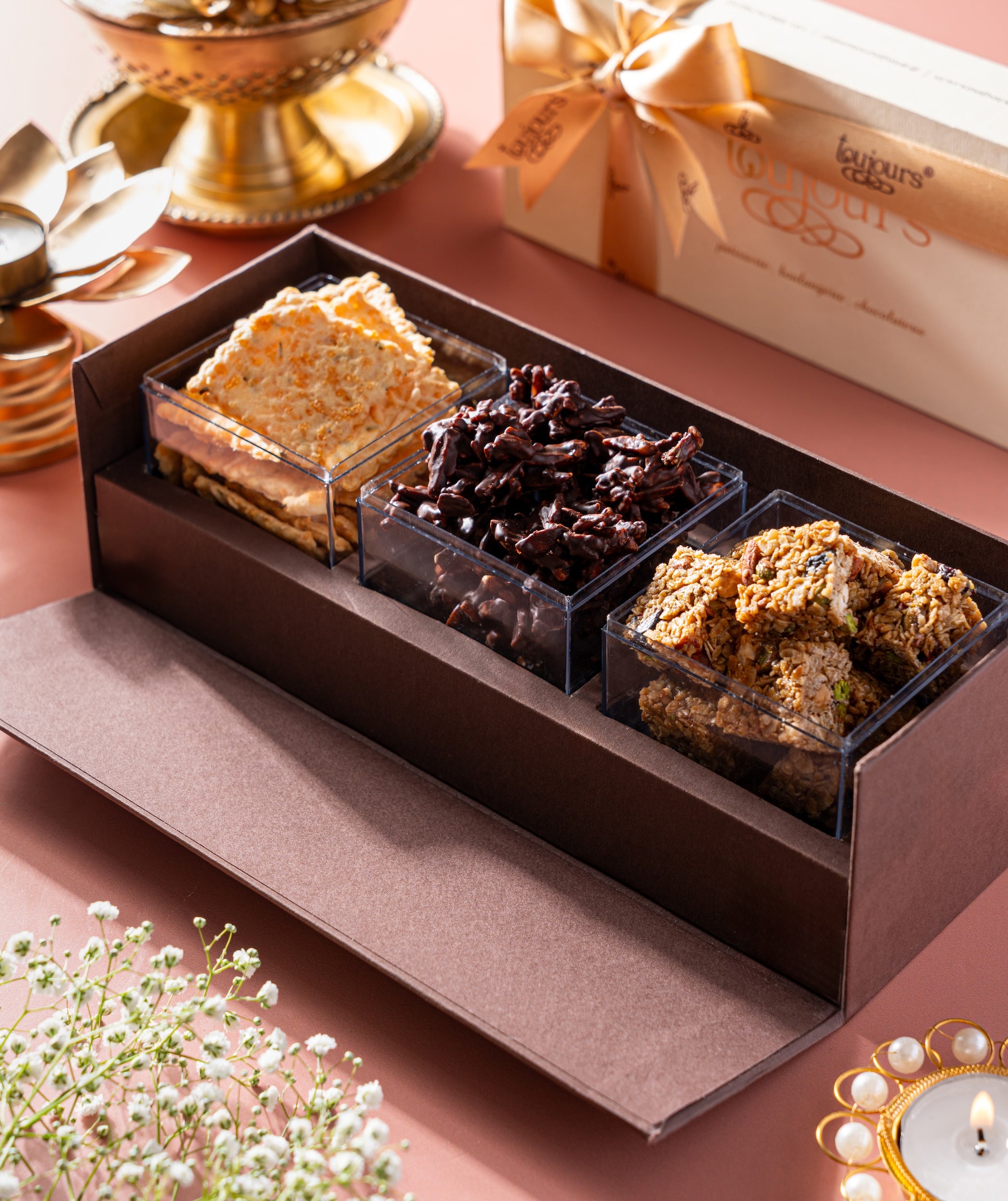 Assorted sweet and savoury goodies in a luxe gift box